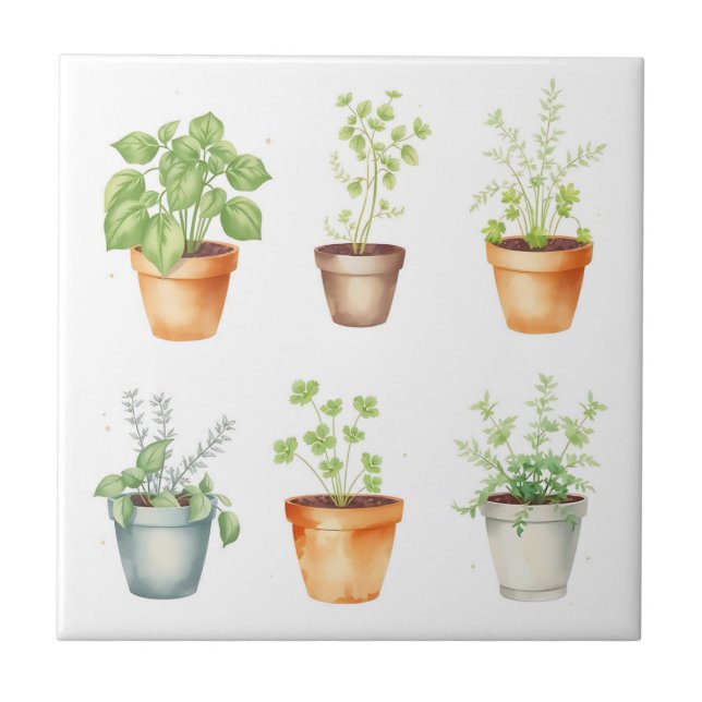 Azulejo De Cerâmica Plantas Vedadas por Aquarela em Fundo de Creme (Frente)
