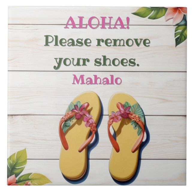 Azulejo De Cerâmica Please Remove Your Shoes Hawaiian Style flip flops (Frente)