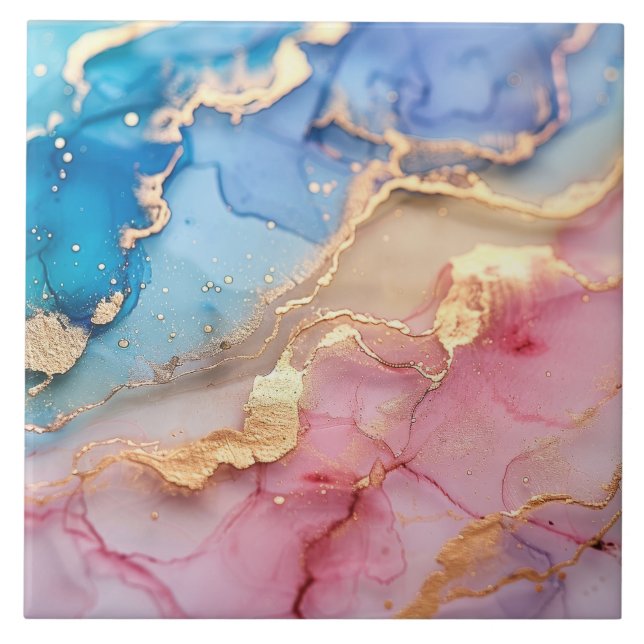 Azulejo De Cerâmica Plink Azul, Dourado, Largura Marbada Cerâmica (Frente)