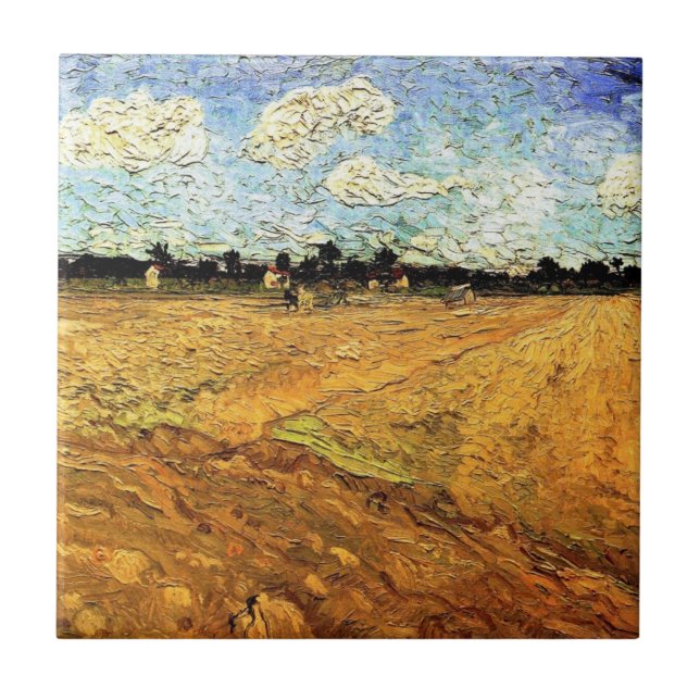 Azulejo De Cerâmica Plowed Field (the Furrows), por Vincent van Gogh (Frente)