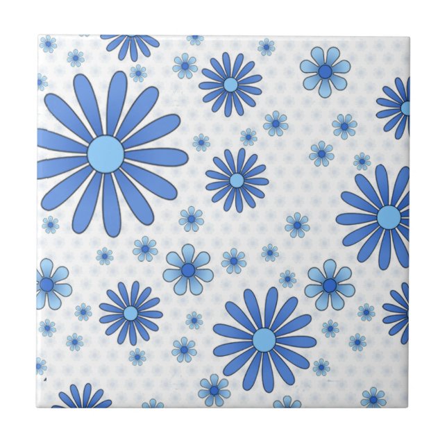 Azulejo De Cerâmica Poder Floral Azul e Branco Floral Retro (Frente)