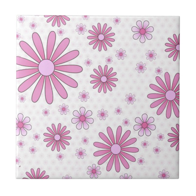 Azulejo De Cerâmica Poder Floral Rosa e Branco Floral Retro (Frente)