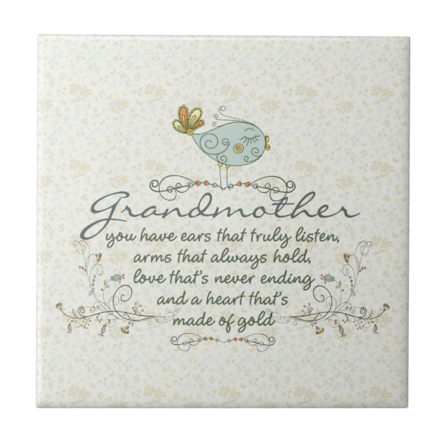 Azulejo De Cerâmica Poema da avó com pássaros (Frente)