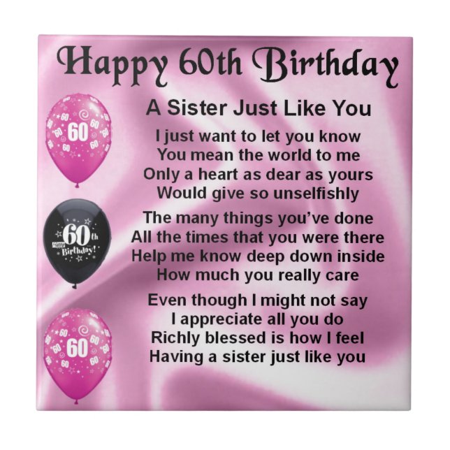 Azulejo De Cerâmica Poema da irmã - 60th aniversário (Frente)