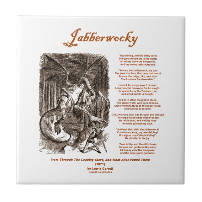 Azulejo De Cerâmica Poema de Jabberwocky por Lewis Carroll (Frente)