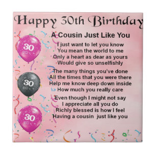 Azulejo De Cerâmica Poema do primo - rosa - aniversário de 30 anos