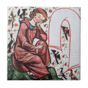 Azulejo De Cerâmica POETA NO JARDIM DA miniatura medieval das AVES