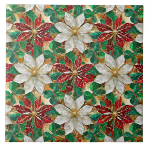 Azulejo De Cerâmica Poinsétia Branco Vermelho Verde Dourado