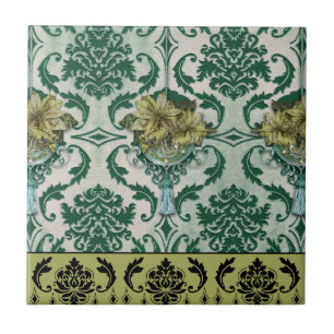 Azulejo De Cerâmica POINSÉTIA de VENEZIA na cerceta & no verde