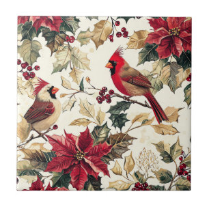 Azulejo De Cerâmica Poinsétia Vermelha Creme de Natal Cardeal Luxo