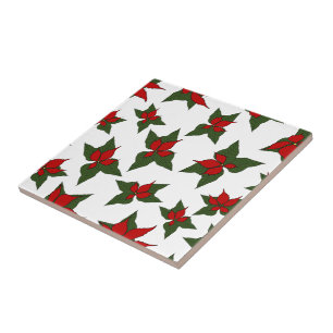 Azulejo De Cerâmica poinsétia vermelha padrão floral de Natal