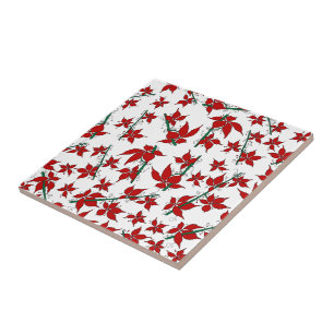 Azulejo De Cerâmica poinsétia vermelha padrão floral de Natal