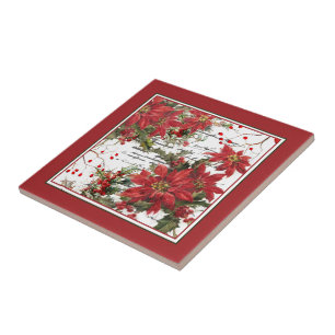 Azulejo De Cerâmica Poinsettia e azevinho