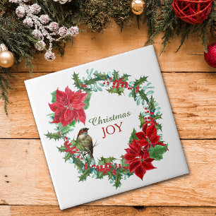 Azulejo De Cerâmica Poinsettia Holly Berry Joy Natal