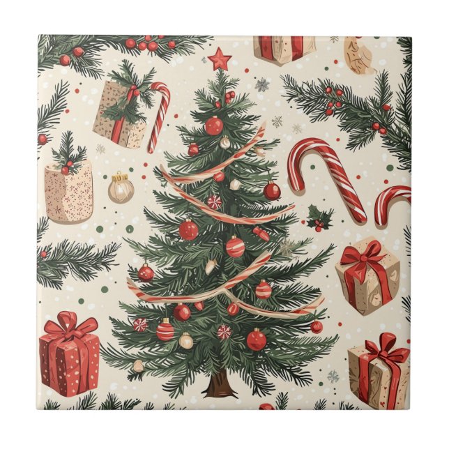 Azulejo De Cerâmica Poinsettia Padrão Floral de Natal (4) (Frente)