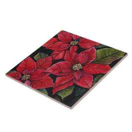 Azulejo De Cerâmica Poinsettia Vibrante Em Aquarela