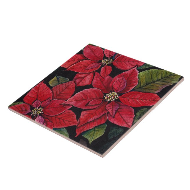 Azulejo De Cerâmica Poinsettia Vibrante Em Aquarela (Lateral)