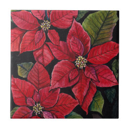 Azulejo De Cerâmica Poinsettia Vibrante Em Aquarela