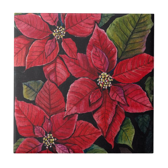 Azulejo De Cerâmica Poinsettia Vibrante Em Aquarela (Frente)