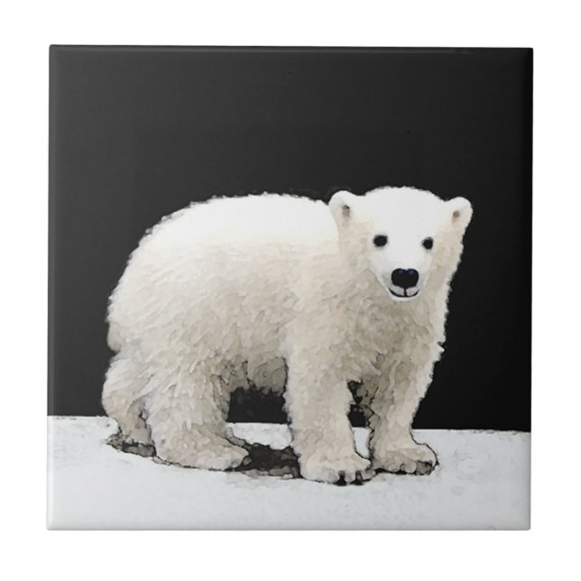 Azulejo De Cerâmica Polar Bear Cub Painting - Arte Original (Frente)