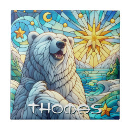 Azulejo De Cerâmica Polar Bear Faux Stained Glass Personalized