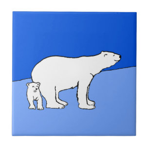 Azulejo De Cerâmica Polar Bear Mãe e Pintura em Cubo - Arte Selvagem