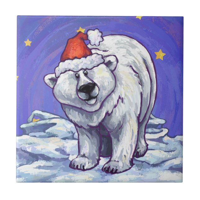 Azulejo De Cerâmica Polar Bear Natal (Frente)