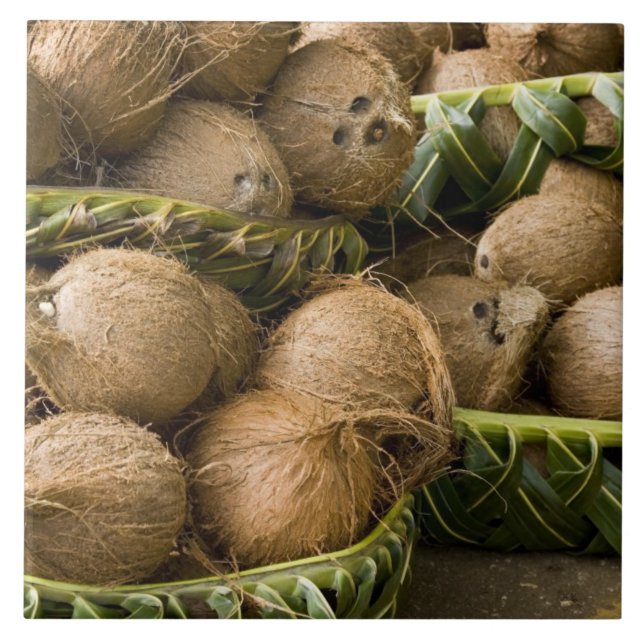 Azulejo De Cerâmica Polinésia, Reino de Tonga. Exibição de cocos (Frente)