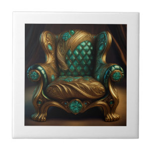 Azulejo De Cerâmica Poltrona de Braço Verde e Dourado Luxuosa