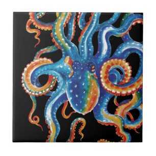 Azulejo De Cerâmica Polvo Colorido Tentáculos A Preto