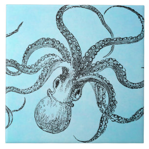 Azulejo De Cerâmica Polvo dos 1800s do vintage na aguarela do azul da