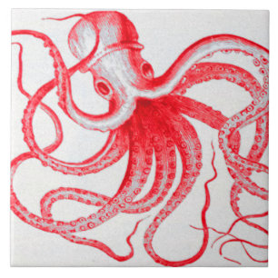 Azulejo De Cerâmica Polvo Náutico Steampunk Vintage Kraken Monstro