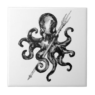 Azulejo De Cerâmica Polvo preto e branco com Trident