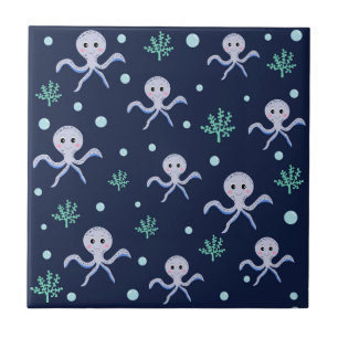 Azulejo De Cerâmica Polvo sob o padrão infantil marinho