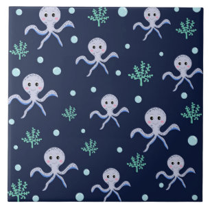 Azulejo De Cerâmica Polvo sob o padrão infantil marinho