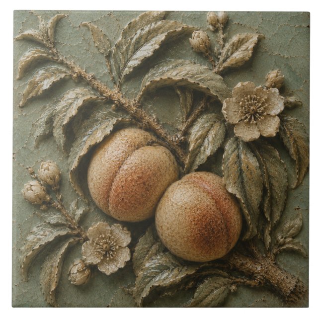 Azulejo De Cerâmica Pomar de Flores de Pêssego Rústico Relevo Falso (Frente)
