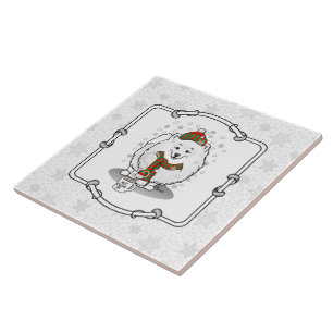 Azulejo De Cerâmica Pomerânia de Natal de inverno (branca) Neve Cão
