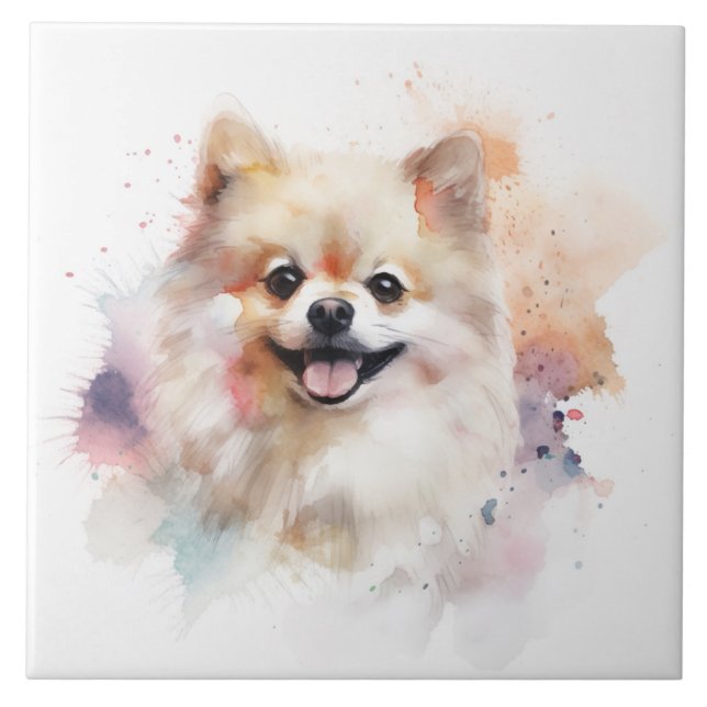 Azulejo De Cerâmica Pomeranian Watercolor Dog (Frente)
