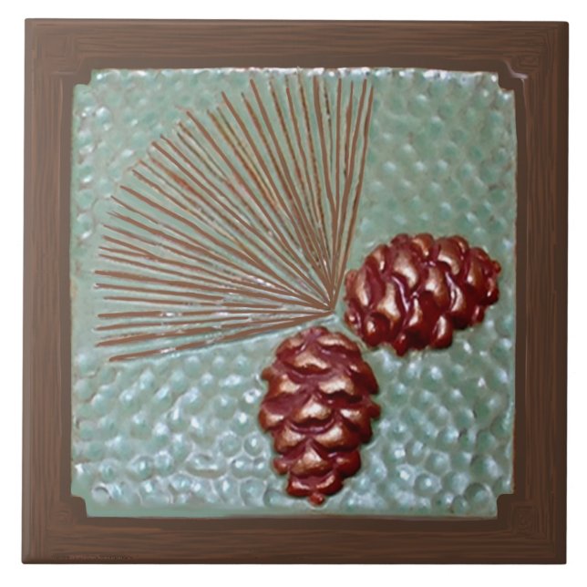 Azulejo de cerâmica Ponderosa Pinecone verde e cob (Frente)