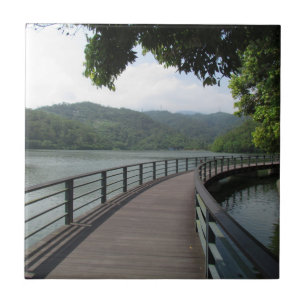 Azulejo De Cerâmica Ponte Bicicleta Sobre Água