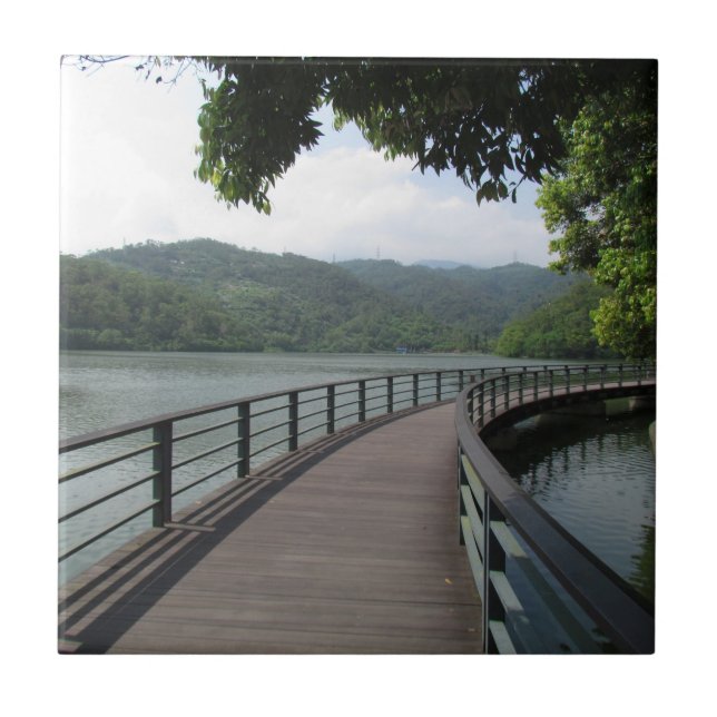 Azulejo De Cerâmica Ponte Bicicleta Sobre Água (Frente)