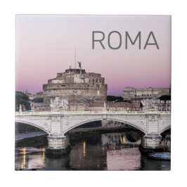 Azulejo De Cerâmica Ponte Castel Sant'Angelo Roma Itália Pôr do Sol