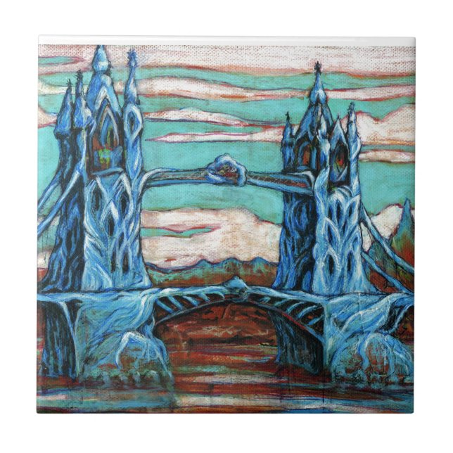 Azulejo De Cerâmica Ponte Crescente em uma cidade fantástica (Frente)
