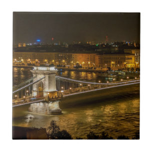 Azulejo De Cerâmica Ponte da Cadeia de Budapeste à Noite
