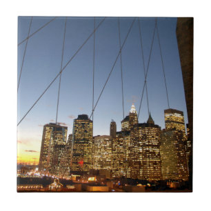 Azulejo De Cerâmica Ponte de Brooklyn ao anoitecer com a silhueta de M