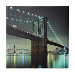 Azulejo De Cerâmica Ponte de Brooklyn na ponte de Manhattan da noite