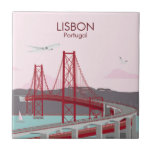 Azulejo De Cerâmica Ponte de Lisboa sobre o rio Tagus no estilo da saf<br><div class="desc">Esta é uma ilustração da antiga Ponte de Lisboa no pôr do sol em tons cor-de-rosa. Ponte 25 de abril ou 25 de abril, o português é uma ponte suspensiva que liga Lisboa, a capital de Portugal, a Almada, na margem esquerda (sul) do rio Tagus. A ponte foi inaugurada em...</div>