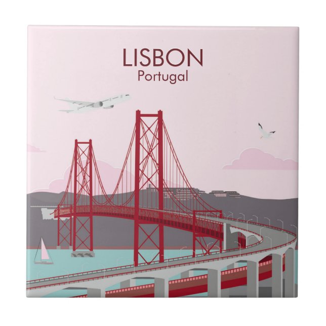 Azulejo De Cerâmica Ponte de Lisboa sobre o rio Tagus no estilo da saf (Frente)