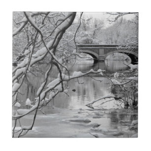 Azulejo De Cerâmica Ponte do arco sobre o rio congelado no inverno
