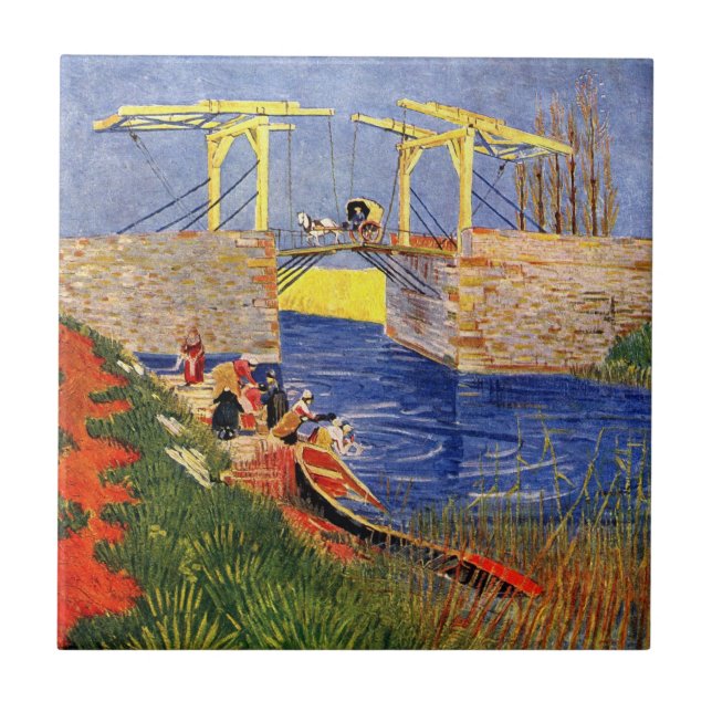 Azulejo De Cerâmica Ponte Langlois em Arles por Vincent van Gogh (Frente)